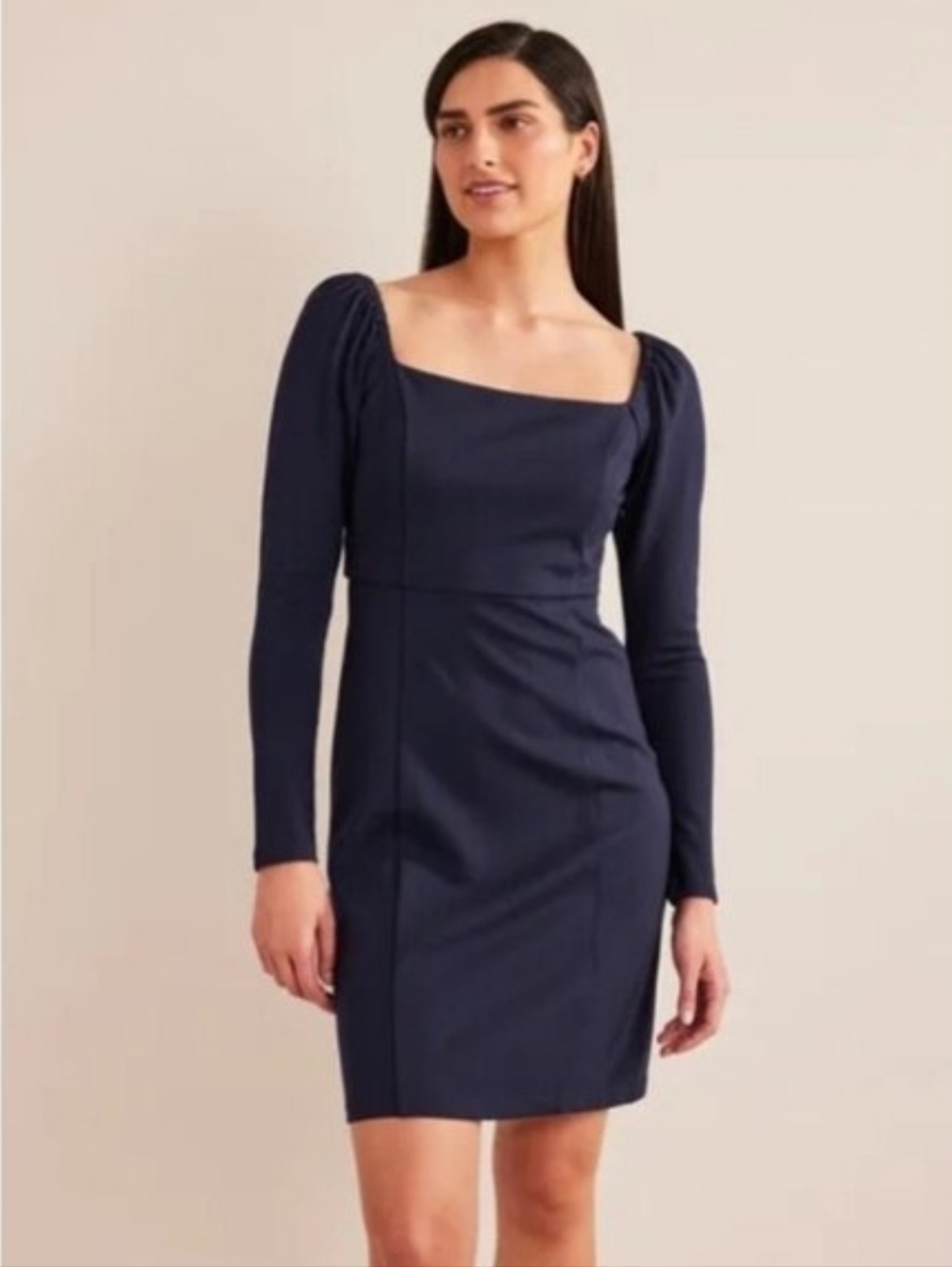 Boden Square Neck‎ Mini Jersey Long Sleeve Dress Navy